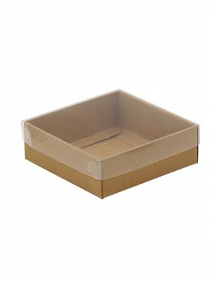 Коробка складная 9 х9 х3 см с PVC крышкой + картон крафт HS-48-1
