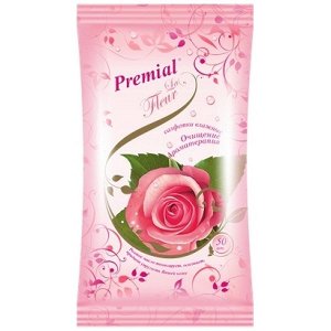 PREMIAL Салфетки влажные la fleur очищающие ароматерапия роза /50