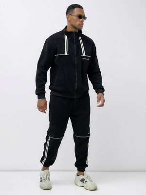 Спортивный костюм мужской демисезонный на флисе черного цвета 326Ch