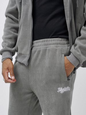 Спортивный костюм мужской демисезонный на флисе серого цвета 328Sr