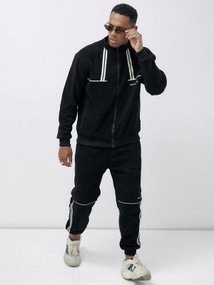 Спортивный костюм мужской демисезонный на флисе черного цвета 326Ch