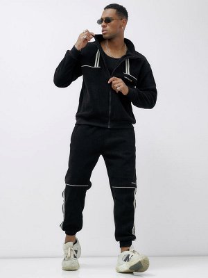 Спортивный костюм мужской демисезонный на флисе черного цвета 326Ch
