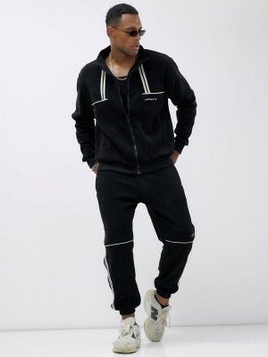 Спортивный костюм мужской демисезонный на флисе черного цвета 326Ch