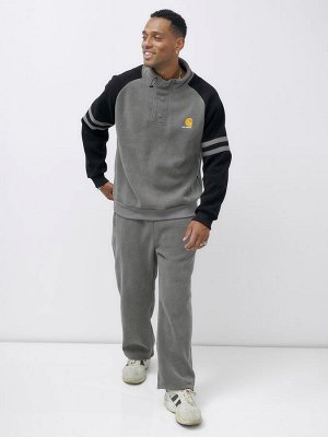 Спортивный костюм мужской демисезонный на флисе серого цвета 322Sr
