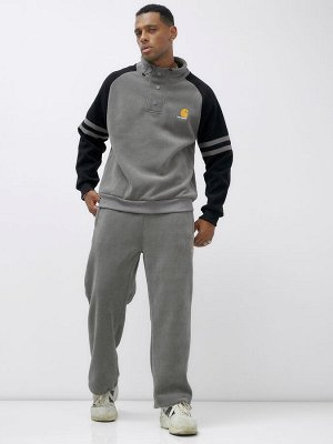 Спортивный костюм мужской демисезонный на флисе серого цвета 322Sr
