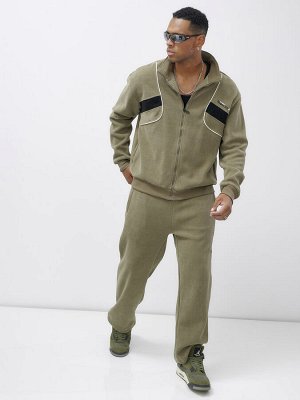 Спортивный костюм мужской демисезонный на флисе цвета хаки 329Kh