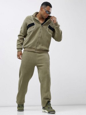 Спортивный костюм мужской демисезонный на флисе цвета хаки 329Kh