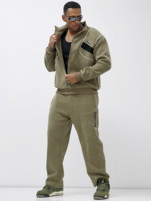 Спортивный костюм мужской демисезонный на флисе цвета хаки 329Kh