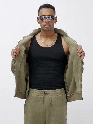 Спортивный костюм мужской демисезонный на флисе цвета хаки 329Kh