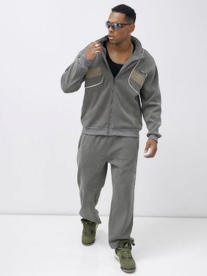 Спортивный костюм мужской демисезонный на флисе серого цвета 329Sr