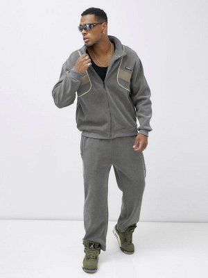 Спортивный костюм мужской демисезонный на флисе серого цвета 329Sr