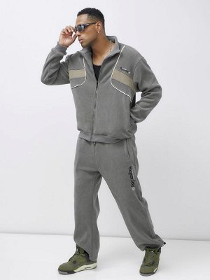 Спортивный костюм мужской демисезонный на флисе серого цвета 329Sr