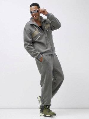 Спортивный костюм мужской демисезонный на флисе серого цвета 329Sr