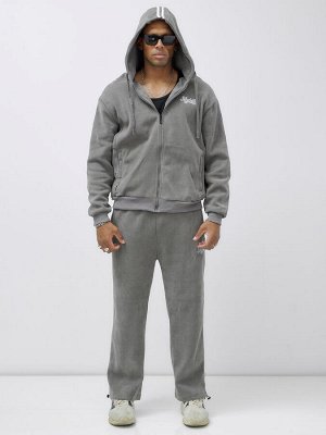 Спортивный костюм мужской демисезонный на флисе серого цвета 328Sr