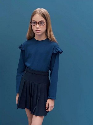 Лонгслив детский с рюшами на рукавах Amarobaby Ruffle, цвет синий