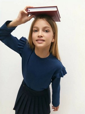Лонгслив детский с рюшами на рукавах Amarobaby Ruffle, цвет синий