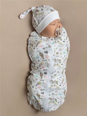 Пеленка (кокон на молнии) с шапочкой Amarobaby (Soft Hugs)  Единороги