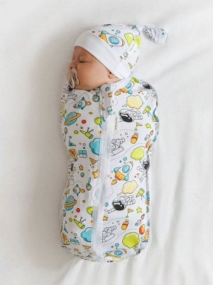 Пеленка (кокон на молнии) с шапочкой Amarobaby (Soft Hugs) Космос