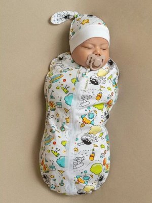 Пеленка (кокон на молнии) с шапочкой Amarobaby (Soft Hugs) Космос