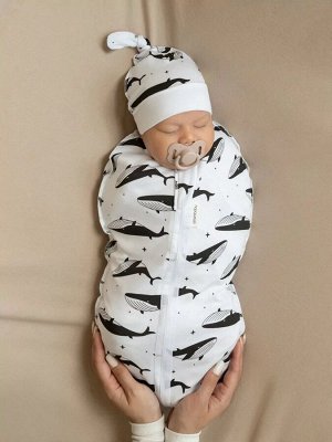 Пеленка (кокон на молнии) с шапочкой Amarobaby (Soft Hugs)  Киты