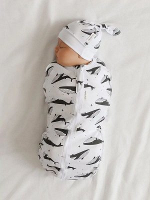 Пеленка (кокон на молнии) с шапочкой Amarobaby (Soft Hugs)  Киты
