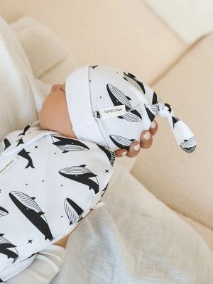 Пеленка (кокон на молнии) с шапочкой Amarobaby (Soft Hugs)  Киты
