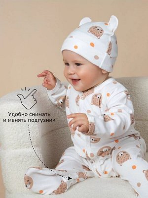 Комплект комбинезонов (слипов) детских с шапочкой Amarobaby Nature, горошек/леопарды, размер 62-68