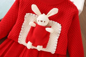 Детский костюм: кофта с игрушкой + юбка, цвет молочный/коричневый