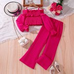Детский костюм: топ с длинным рукавом + брюки, цвет розовый