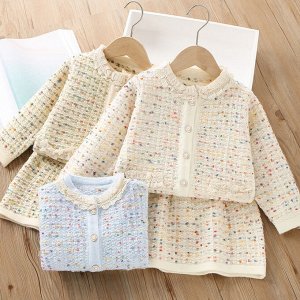 Детский костюм: кардиган + юбка, цвет синий