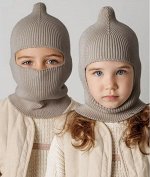 Шапка шлем детская Amarobaby Pure Love Cold вязаная, коричневый, размер 50-52