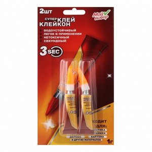 Супер-клей Секундный, мини карта, 1 г, набор 2 штуки