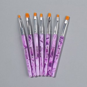 Набор кистей для наращивания и дизайна ногтей, плоские, 7 шт, 14 см, №2/4/6/8/10/12/14, сиреневый