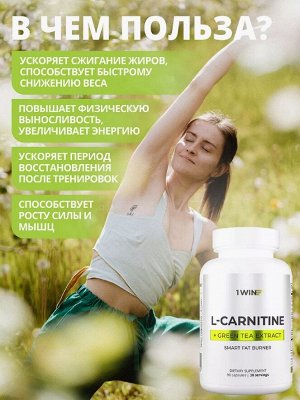 1WIN. Жиросжигатель SMART fat burner - для эффективного похудения. Формула Три в одном (карнитин + экстракт зеленого чая + гарциния)