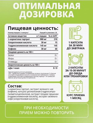 1WIN. Жиросжигатель SMART fat burner - для эффективного похудения. Формула Три в одном (карнитин + экстракт зеленого чая + гарциния)