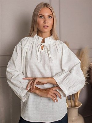 Блузка Лён 50%, хлопок 50%
Женская блуза с розами из натурального льна и хлопка с завязками. Великолепная блуза прямого кроя с длинными пышными рукавами, линия плеча спущена, она отлично будет сочетат