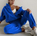 Костюм флисовый теплый:  толстовка с капюшоном на молнии + джоггеры, синий