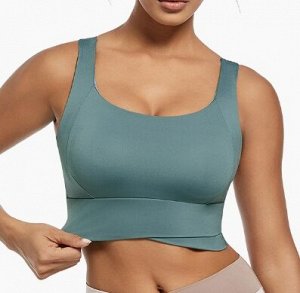 Спортивный топ эластичный с чашкой(не съемная), фиксирующий, зеленый