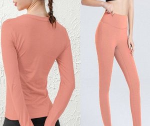 Спортивный комплект быстросохнущий: лонгслив + легинсы, коралловый