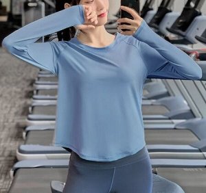 Спортивный лонгслив быстросохнущий свободный, серо-синий