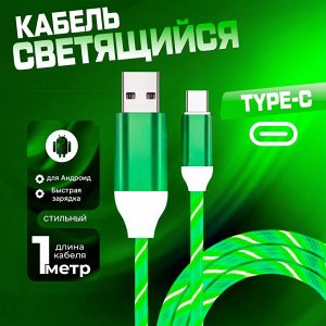 Кабель USB Type-C 2A, светящийся, 1 метр
