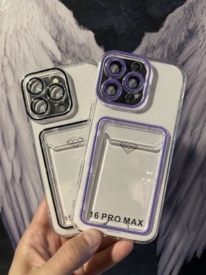 Силиконовый прозрачный чехол для Iphone Card Case с пластиковым карманом для карты и защитой камеры