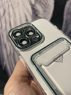 Силиконовый прозрачный чехол для Iphone Card Case с пластиковым карманом для карты и защитой камеры