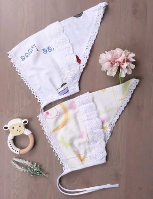 Косынка с кружевом летняя комплект из 2 штук Машинки и бежевый мишки цвет №6