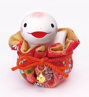 MATSUMOTO - фигурка белой змейки в красном мешочке с бубенчиком