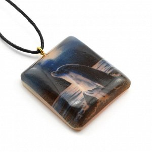 Кулон на шнурке из селенита Дельфины ночью квадрат 35*35мм