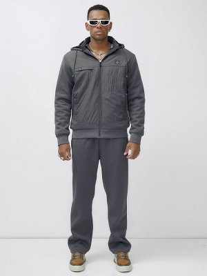 Спортивный костюм мужской зимний с начесом серого цвета 7336Sr