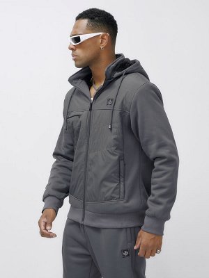 Спортивный костюм мужской зимний с начесом серого цвета 7336Sr