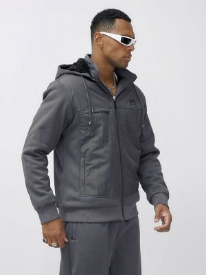 Спортивный костюм мужской зимний с начесом серого цвета 7336Sr
