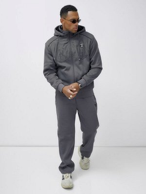 Спортивный костюм мужской зимний с начесом серого цвета 7332Sr